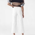 thumbnail image 5 of Brglopf Womens Cropped Pants Stretch Twill Wide Leg Jeans with Patch Pocket Trendy High Waist Straight Leg Casual Chino Denim Pants White M, 5 of 9
