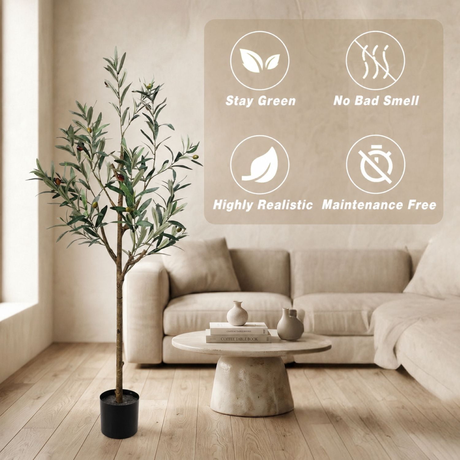 Easy4Home 4FT Artificial Olive Tree with Lifelike Fruits Fake Olive Plant Potted Indoor Faux Floor Plant for Home Office Decor