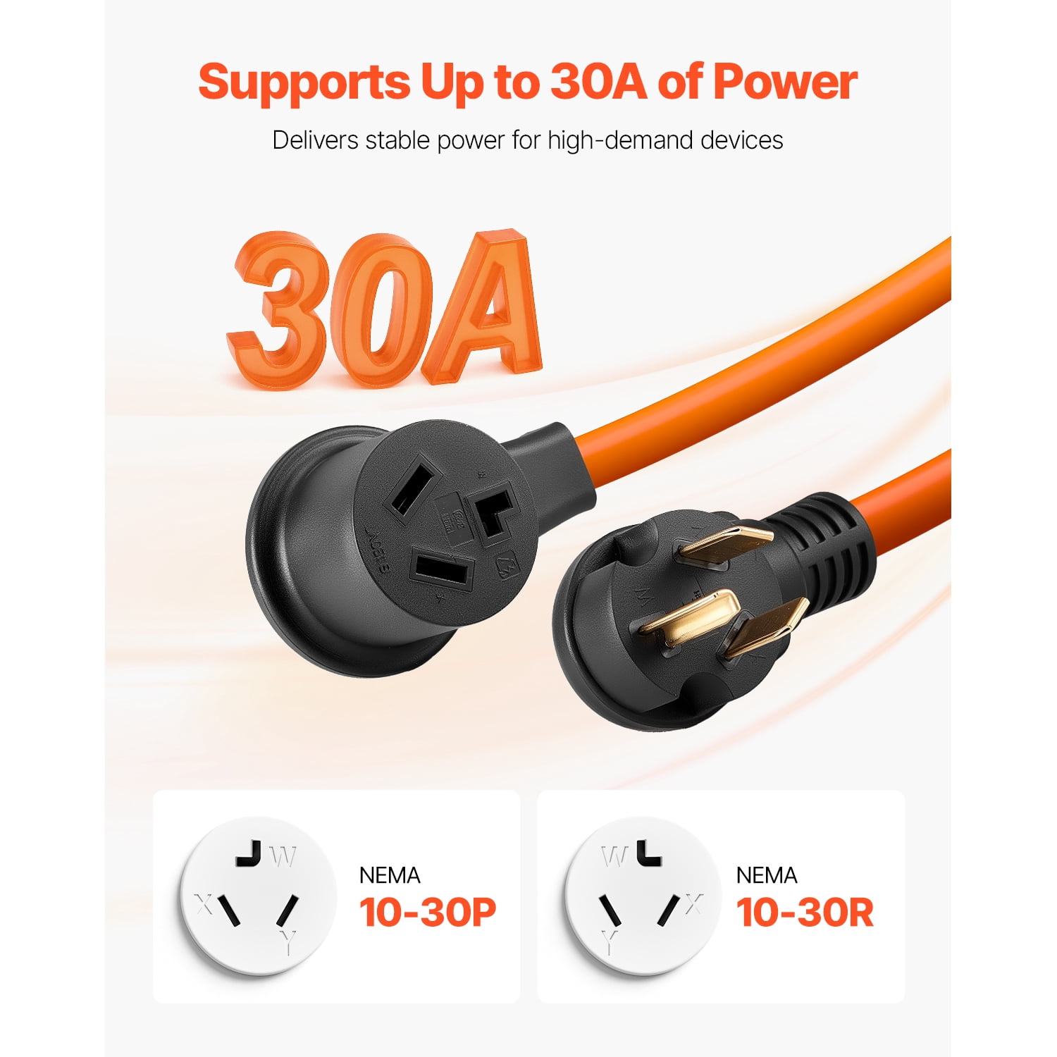 KFFKFF Dryer Extension Cord 50 ft Copper 30A Black, 1 x Black Non-Woven Fabric Bag,1 x PVC Cable Tie