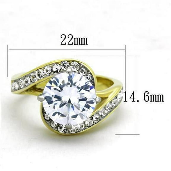 Two-Tone IP Gold (Ion Plating) Stainless Steel Ring with AAA Grade CZ in Clear for Women Clear Stone Color Style TK1911 Size 10