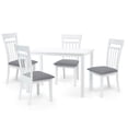 thumbnail image 2 of 5 Piece Dining Table Set, 4 Classic Style Solid Wood Warm Chairs w Rectangular Table, Kitchen Room Set, White Color w Gray Cushions, 2 of 8