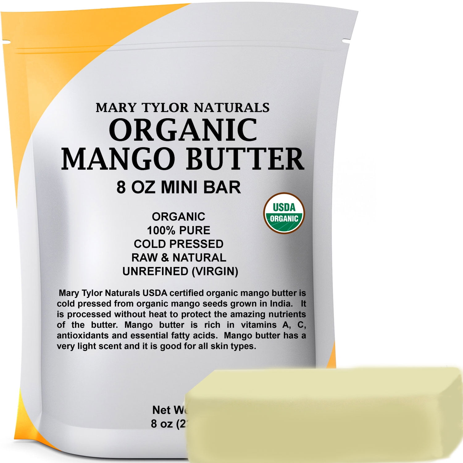 Organic Mango Butter (8 oz), USDA Certified, Cold Pressed, Unrefined by