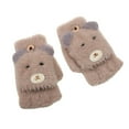 2PCS Winter Cartoon Half Finger Flip Plus Velvet Gloves Warm And Thick