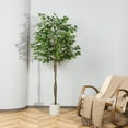 thumbnail image 5 of Artificial Tree, 7ft Fake Ficus Tree, Faux Plastic Ficus Plant in Pot with Durable Plastic Trunk, Fake Silk Plant for Home Decor Office House Living Room Indoor Outdoor, 5 of 7