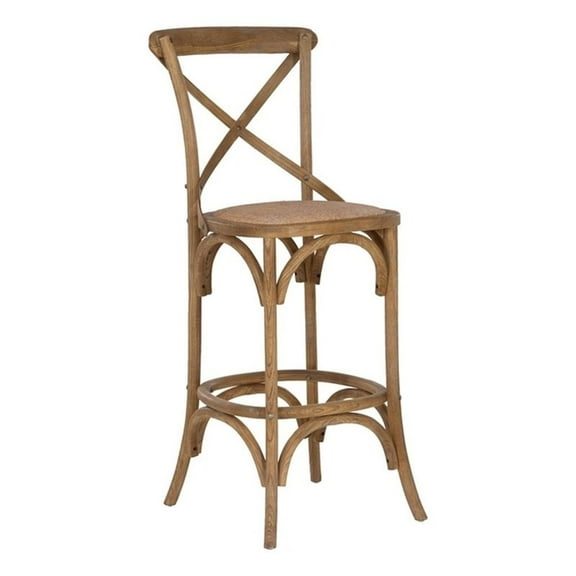 Linon Moxy 30" Wood Bar Stool Woven Rattan Seat in Rustic Gray Wash Finish