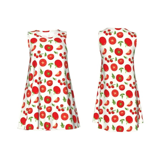 Horeoi Fresh Red Tomato Print Women's Sleeveless Dress Cotton-like Flared Hem Deep Side Pockets Above-Knee