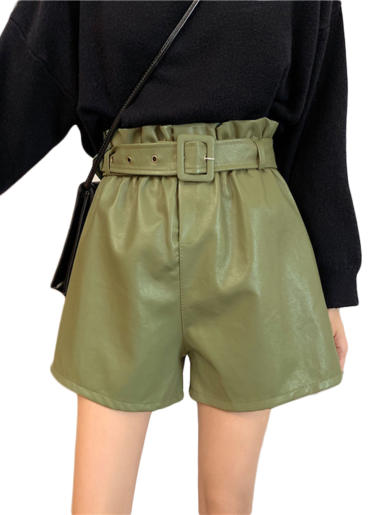 Ma&Baby Women Leather Shorts High Waist Wide Leg Faux Leather Shorts