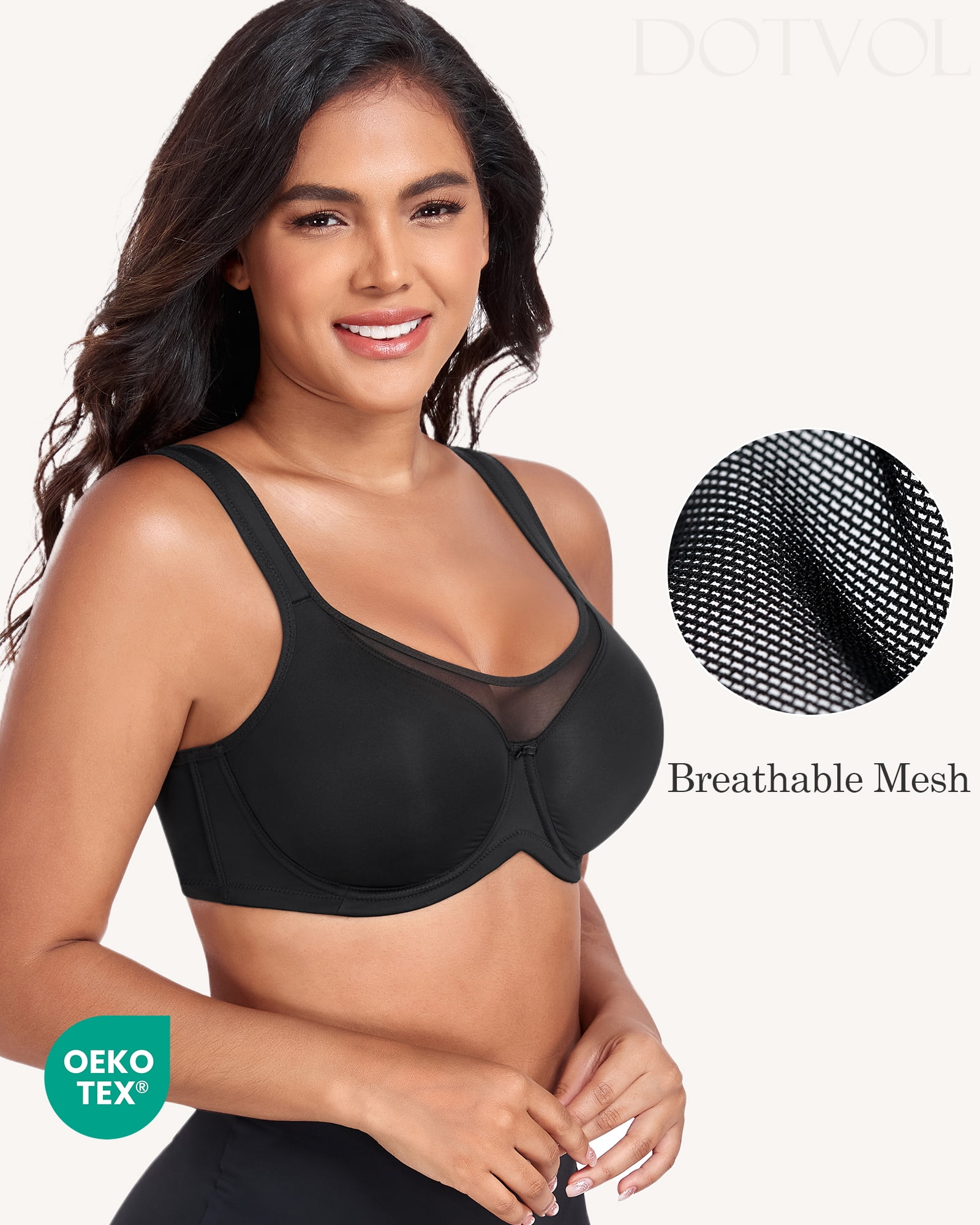 Exerin Women's Minimizer Full Coverage Underwire U-Back Unlined Plus Size Bra(38DD,Black)