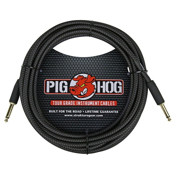 Pig Hog PC-H20BK 1/4" Black Woven Guitar Instrument Cable, 20 Feet