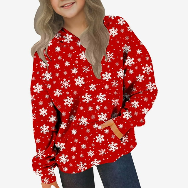 Chandail en Molleton pour Enfants, Mode Décontractée Garçons Filles Impression Manches Longues Col Rond Chandail avec Poche, Chandail en Molleton Col Rond pour Enfants