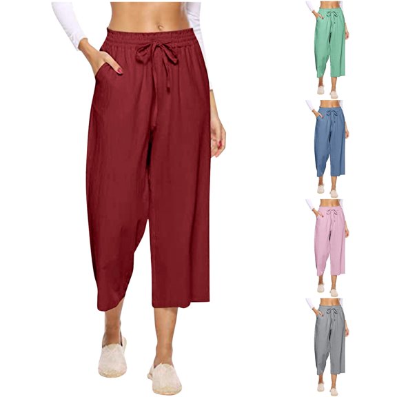 Hauaitttt Womens Pants High Waisted Wide Leg Casual Loose Trousers with Pockets Loose Womens Pants Elastic Waist Women Harem Pants Women Casual Pants Suits Women Pants for Work Casual Casual Dress