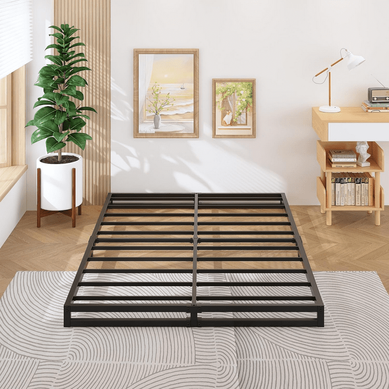 Lutown Teen 4 inch Full Size Bed Frame No Box Spring Needed Heavy Duty Metal Platform Beds with Sturdy Steal Slats for Mattress Foundation Easy