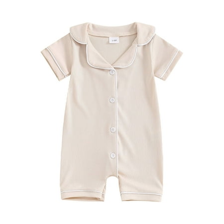 

Niceyoeuk Baby Boys Jumpsuit Short Sleeve Turn-down Collar Button-down Romper