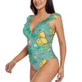 thumbnail image 3 of Yiaed Happy Summer Print Women's Ruffled One Piece Swimsuit V Neck Swimwear Slimming Monokini for Woman-Large, 3 of 8