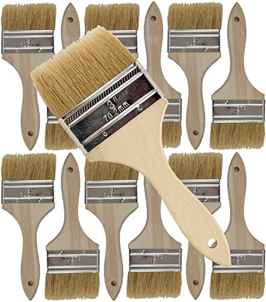Pro Grade Chip Brush, 3 inch Professional Paint Brushes, 12 Pack Natural China Bristle Paintbrush Set