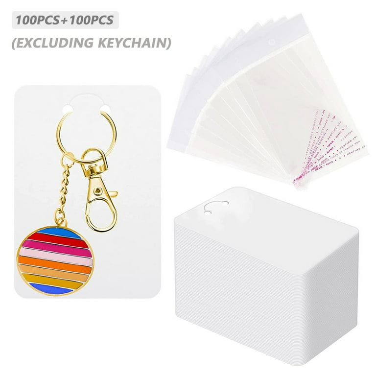 JoBom 120 Pcs Keychain Display Card with 120 Pcs Self-Sealing Bags, Keychain Packaging Keyring Jewelry Holder Display, White, 5.9 x 2 (JoB23489)