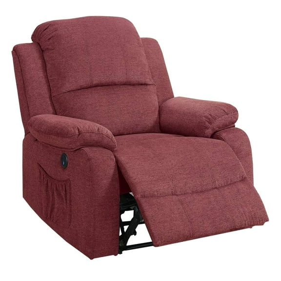 39 Inch Fabric Power Recliner with USB Port Red - Saltoro Sherpi