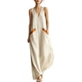 thumbnail image 2 of YuXingFu Womens Cotton Summer Dresses Casual Maxi V-Neck Plus Size Womens Dress Sleeveless with Pocket Long Casual Summer White XL, 2 of 9