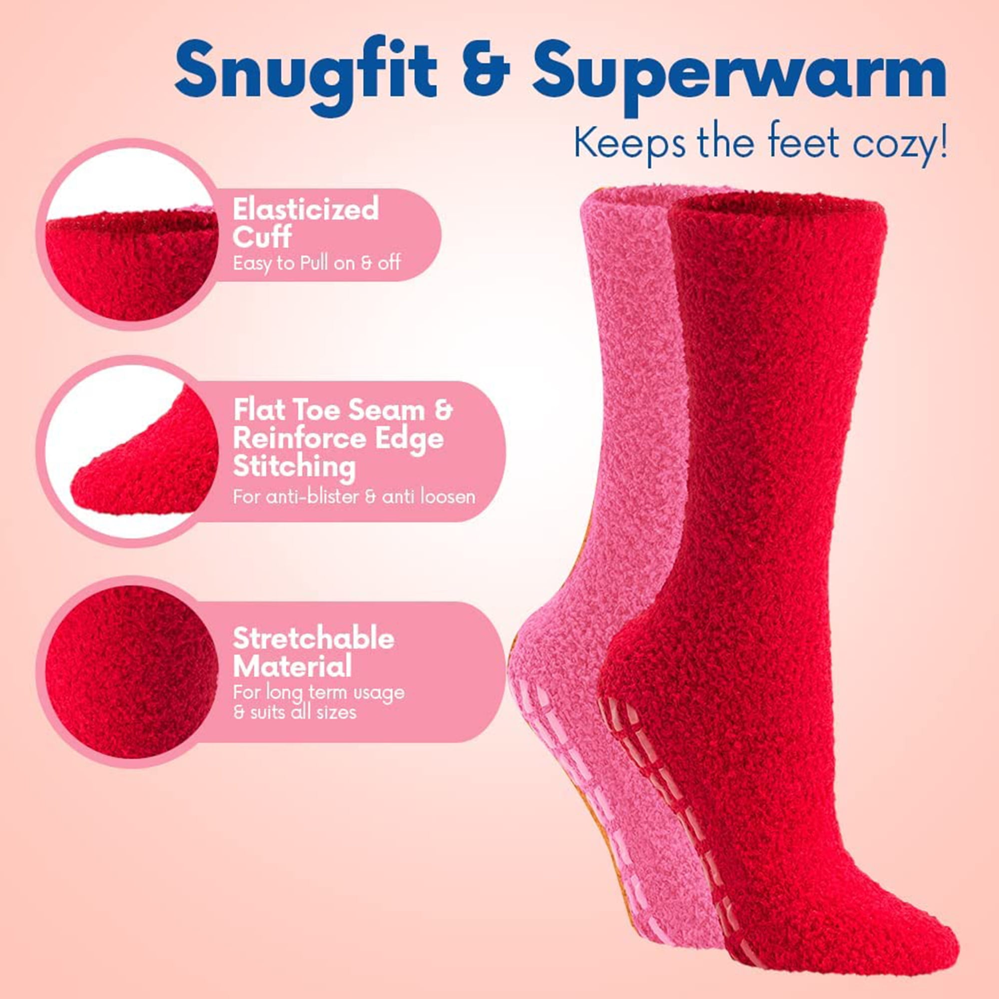 Debra Weitzner Non-Slip Fuzzy Socks Warm Winter Socks for Women, 6 Pairs  Solid Color 