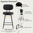 thumbnail image 5 of Furniliving 26" Modern Bar Stools Set of 2, Upholstered Swivel Counter Height Barstools with Back and Footrest, Adjustable Faux leather Barstool for Kitchen Island,Dining Room.Black, 5 of 10