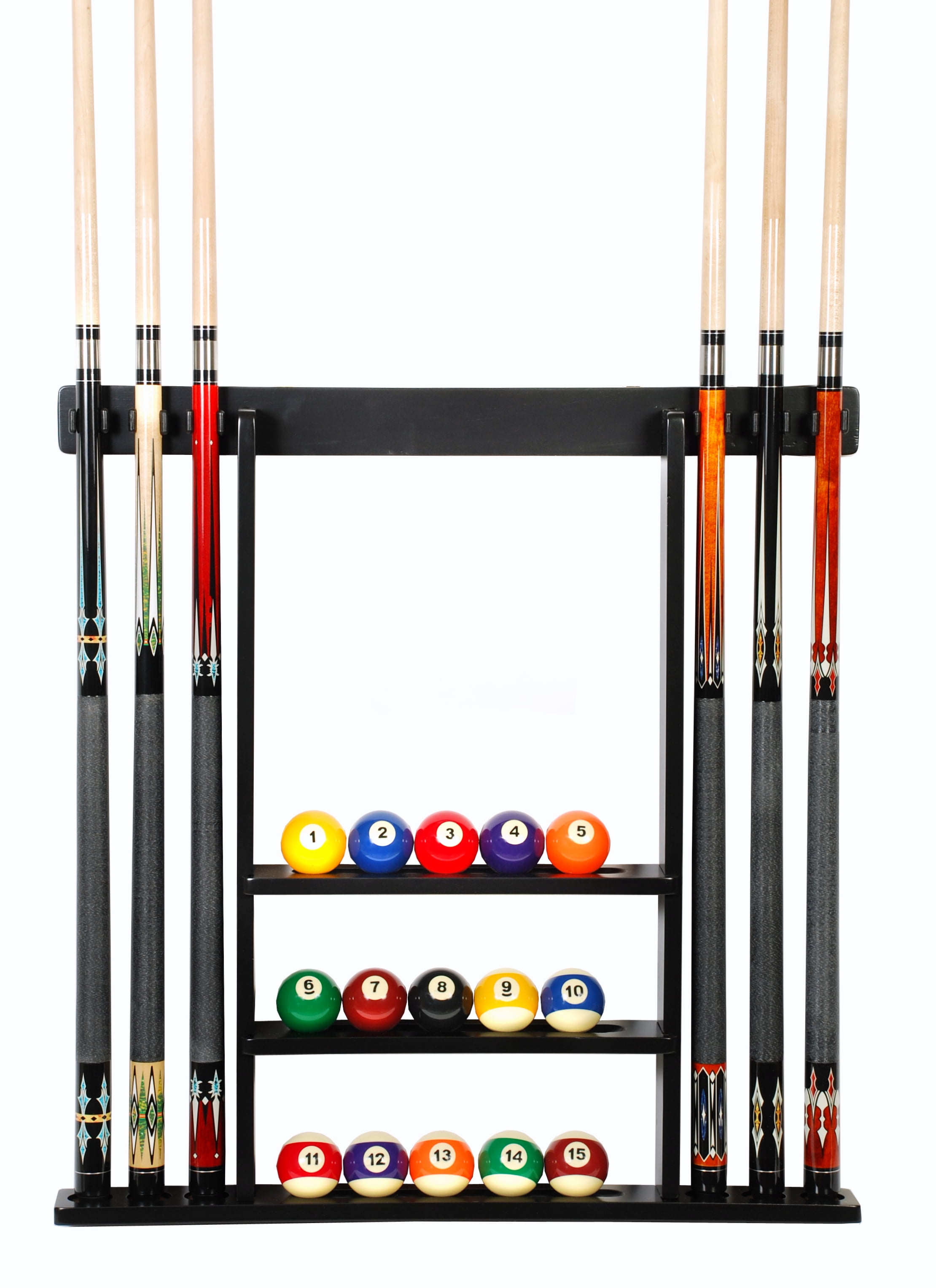 Pool Table Cue Rack Billiard Stick Balls Accessorie Holder Wall Mount For 6 Cues 