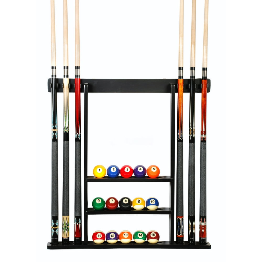 Cue Rack Only 6 Pool Billiard Stick + Ball Set Wall Rack Holder Black