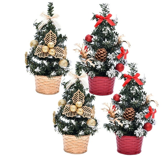 NIYANGLE Christmas Centerpiece Decor 2Pcs 20Cm Pvc Red Golden Artificial Christmas Tree