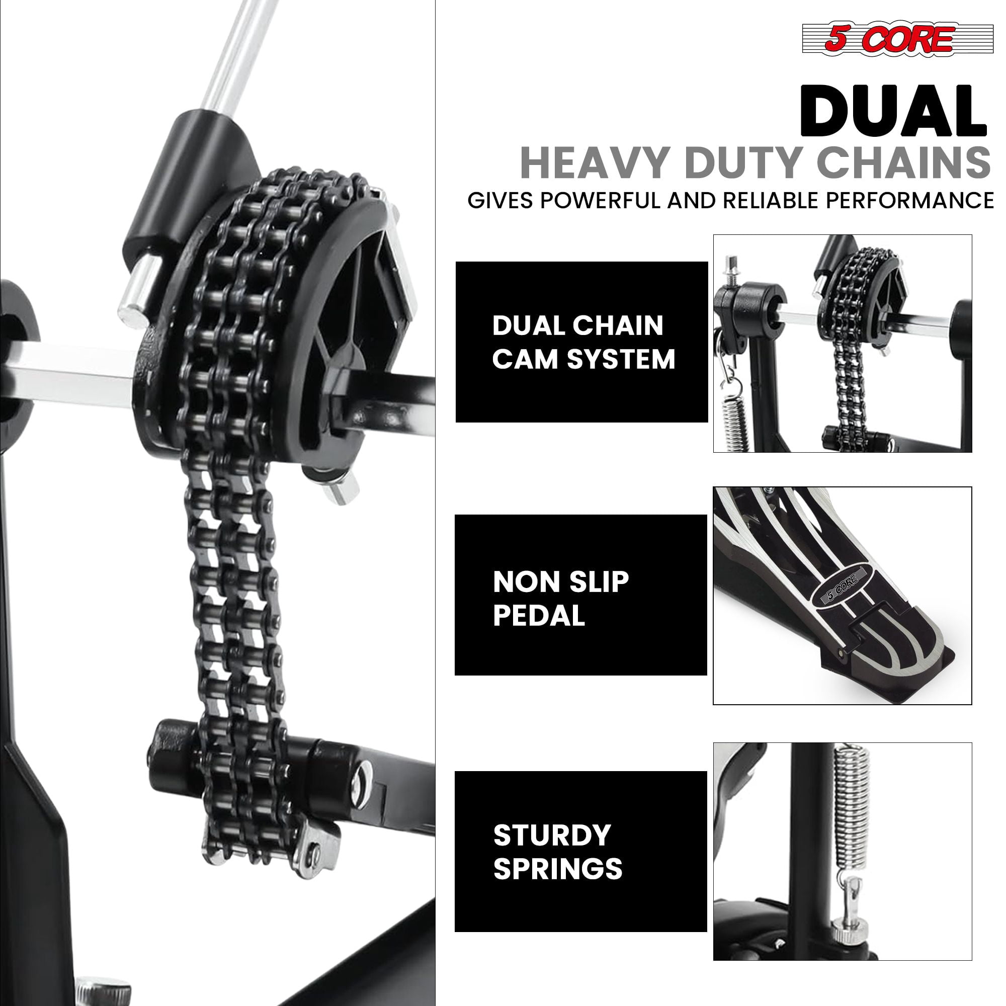 5 Core Bass Drum Pedal Mount Adjustable Felt Beater Head Single Chain Heavyduty Kick Drum Foot Pedal