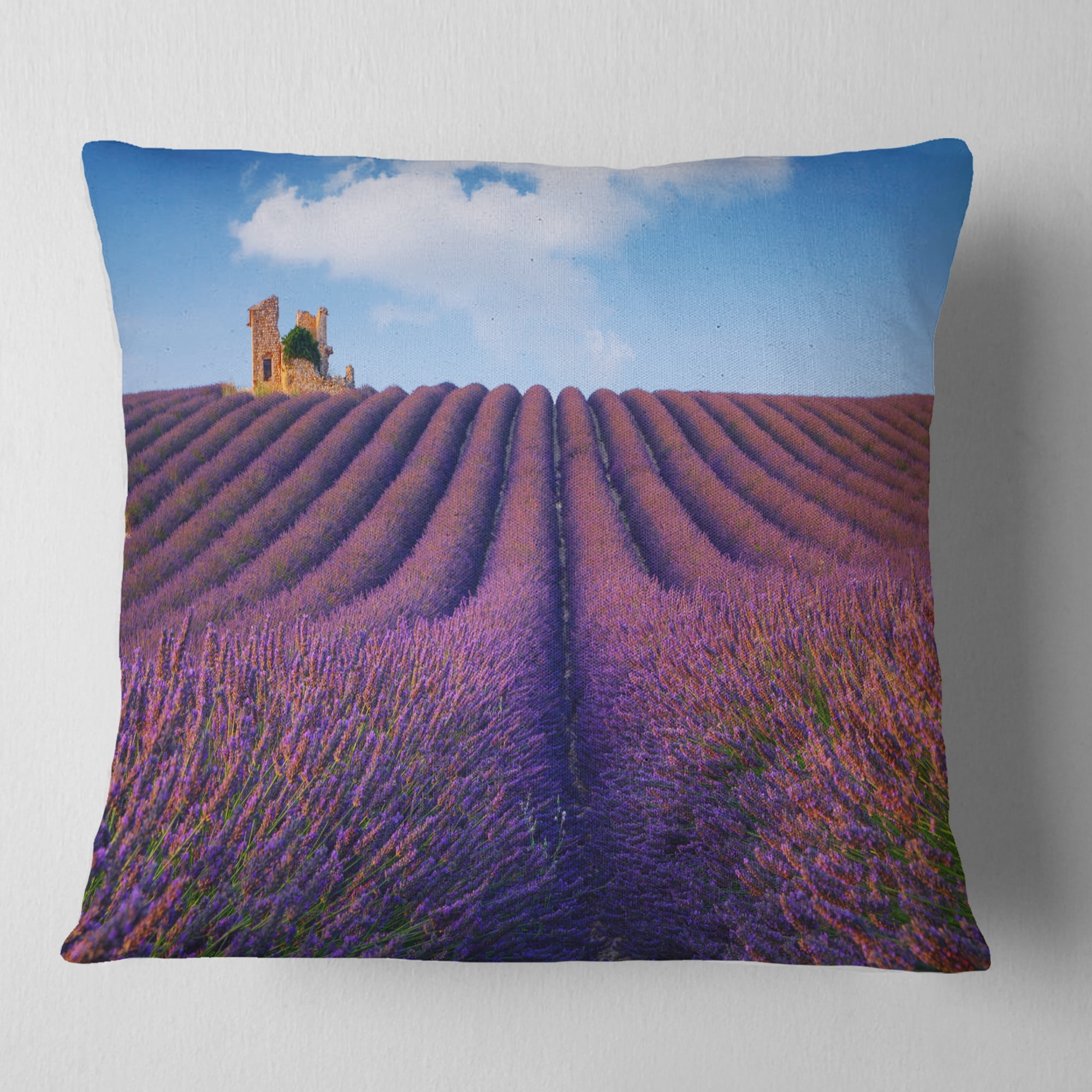 Designart Purple Lavender Field - Landscape Photography Throw Pillow - 18x18