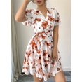 thumbnail image 5 of Womens Summer Dresses Floral V Neck Ruffled Hem Spaghetti Spring Casual Beach Outfits Flowy Wrap Sun Dress Brick Red M, 5 of 8