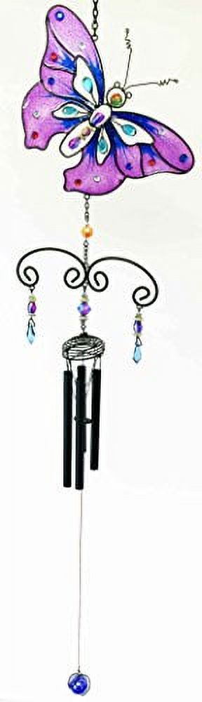 Purple Butterfly Glass Gem Resonant Black Coated Copper Wind Chime Garden Patio