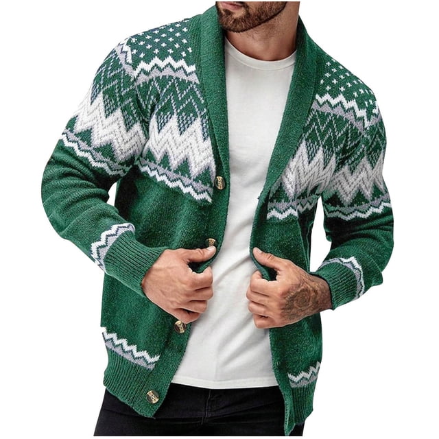 Erwazi Men's Shawl Collar Cardigan Sweater Winter Regular Fit Cable Knit Button up Sweaters