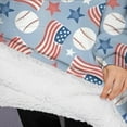 thumbnail image 3 of Oversized Wearable Blanket Hoodie,Blue Baseballs and USA Flags Pattern Sherpa Blanket Hoodie with Super Pockets,Super Warm Fuzzy Pullover for Women & Men, 3 of 6