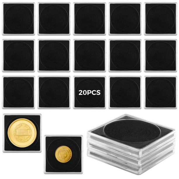 20 estuches acrílicos para colección de monedas, estuches para monedas con bases de espuma ajustables, soportes universales para monedas, estuches protectores para monedas para coleccionistas