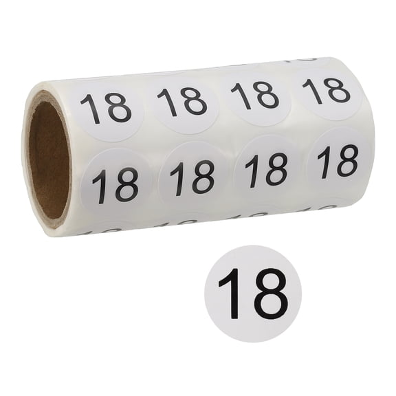 0.8Inch Number Stickers, Number 18 Sticker Numbers Labels Round Small Vinyl Self Adhesive Label Circle Decals 500 Pcs 1 Roll for Photo Album Poster Table, Black