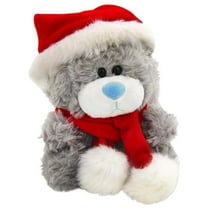 Made By Aliens 6 Inches Xmas Gray Adorable Soft and Hairy Santa Teddy Bear with Hat and Scarf, Stuffed Animal Holiday Toys Christmas Accessories  (Qbeba Bear Gray)