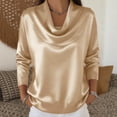 thumbnail image 4 of Women's Elegant Cowl Neck Satin Blouse Long Sleeve Ruched Front Draped Office Work Shirt Silk Top, 4 of 5