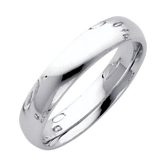 Solid 14k White Gold Plain Wedding Band Ring Polished Finish Comfort Fit, 4 mm Size 5