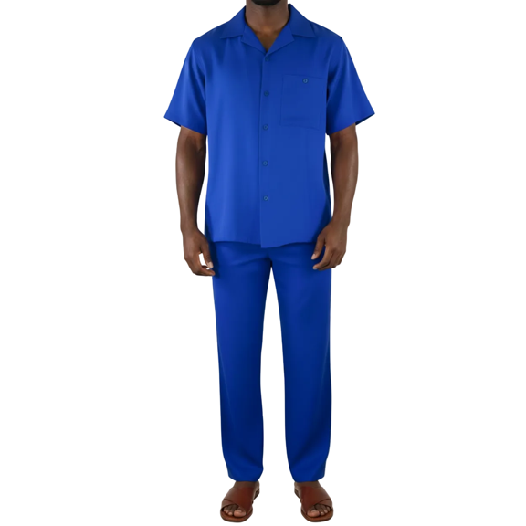 Men 2pc Walking Leisure Suit Short Sleeves By DREAMS 256-21 Solid Royal Blue (Mchest,33-34waist, Royalblue)