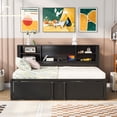 thumbnail image 2 of Twin Size Daybed with Twin Size Trundle, Wooden Platform Bed with Storage Shelves and USB Ports, Modern Bed Frame for Bedroom Dorm, No Box Spring Needed, Black, 2 of 7