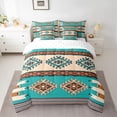 thumbnail image 2 of jejeloiu Ancient Bohemian Aztec 7pcs Bedding Comforter Set,Rustic Western Tribal Queen Bedding Sets,Cyan Brown Queen Sheet Sets For Adults,Microfiber Bedroom Decor Reversible, 2 of 8