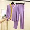 thumbnail image 2 of PNTUTB Pajama Set for Women Color Block Long Sleeve V-neck Top and Elastic Waist Pants Loose Casual Comfort Soft Two Piece Set, 2 of 7