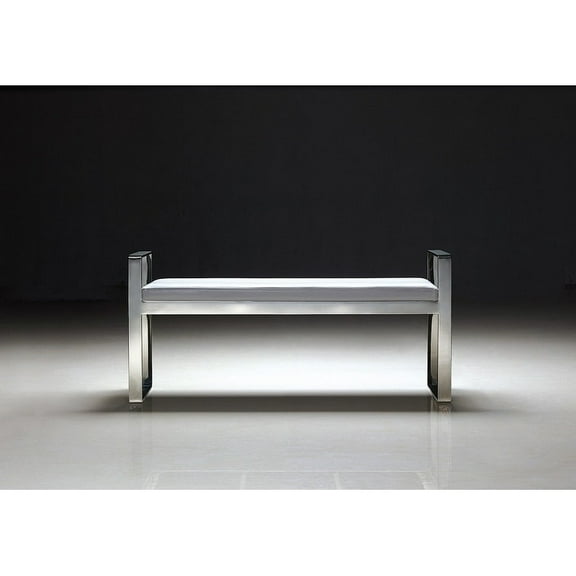 Pasargad Home Luxe Upholstered with stainless Steel Bench, White