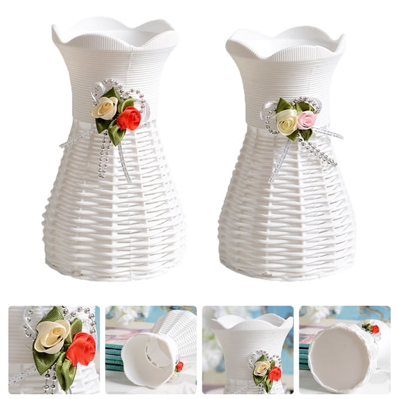 IDEANATEGRATE 2Pcs Wedding Vase Plastic Round Rimmed Mouth for Flowers 10*6.5in