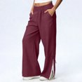 thumbnail image 2 of Babcutegg Linen Pants for Women Soild Color High Waist Cotton Linen Casual Fashion Straight Leg Womens Summer Clothes Wine Size L, 2 of 8