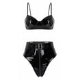 thumbnail image 3 of Conjunto de lencería íntima sexy para mujer, de charol con aspecto mojado, sujetador sin aros y braguitas con cremallera frontal de corte alto, 3 of 5