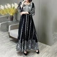 thumbnail image 4 of MORTTIC Women's Middle Eastern Style Round Neck Embroidered Dress 3/4 Sleeve Elegant Vacation Dress Black，L, 4 of 7