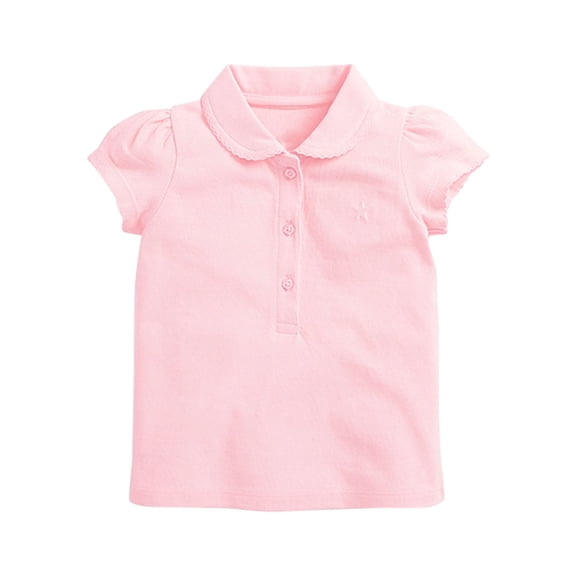GobdXE Girls Solid Color Puff Sleeve Polo Shirt Lace Trim & Star Embroidered Top Color:Pink,Size:4-5 Years