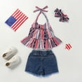 thumbnail image 5 of LNMQLPDBS Girls' Clothing Sets Independence Day Suits Red White and Blue Star Striped Printed Sleeveless Halter Tops + Denim Shorts 2pcs Outfits 2t Girl Clothes for 4thof July Summer Set, 5 of 7