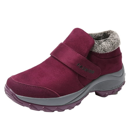 

Womens Cotton Booties Winter Plush Lining Hiking Boots Flat Boots Black Shoes Hiking Shoes Winter Boots Sno